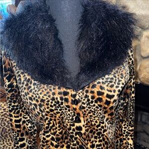 Leopard Print Faux Fur Jacket and Skirt